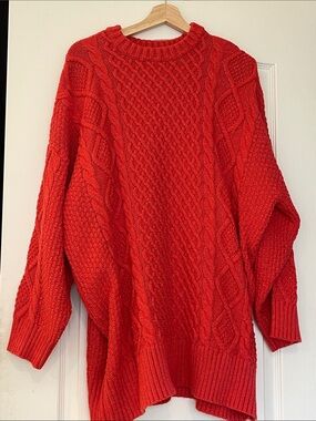 Aerie Red Cable Knit Women's Sweater - Classic Crewneck-NO TAGS